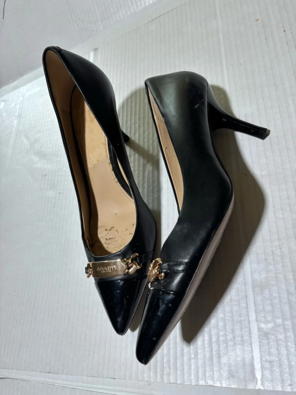 Coach Black Leather Mid-Heel Pump with Gold Horsebit - Picture 7 of 14